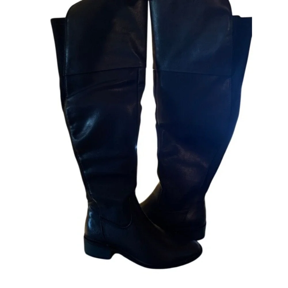 Baretraps Anika Black Leather Over The Knee Boots‎ Stretch Back Panel 9.5M